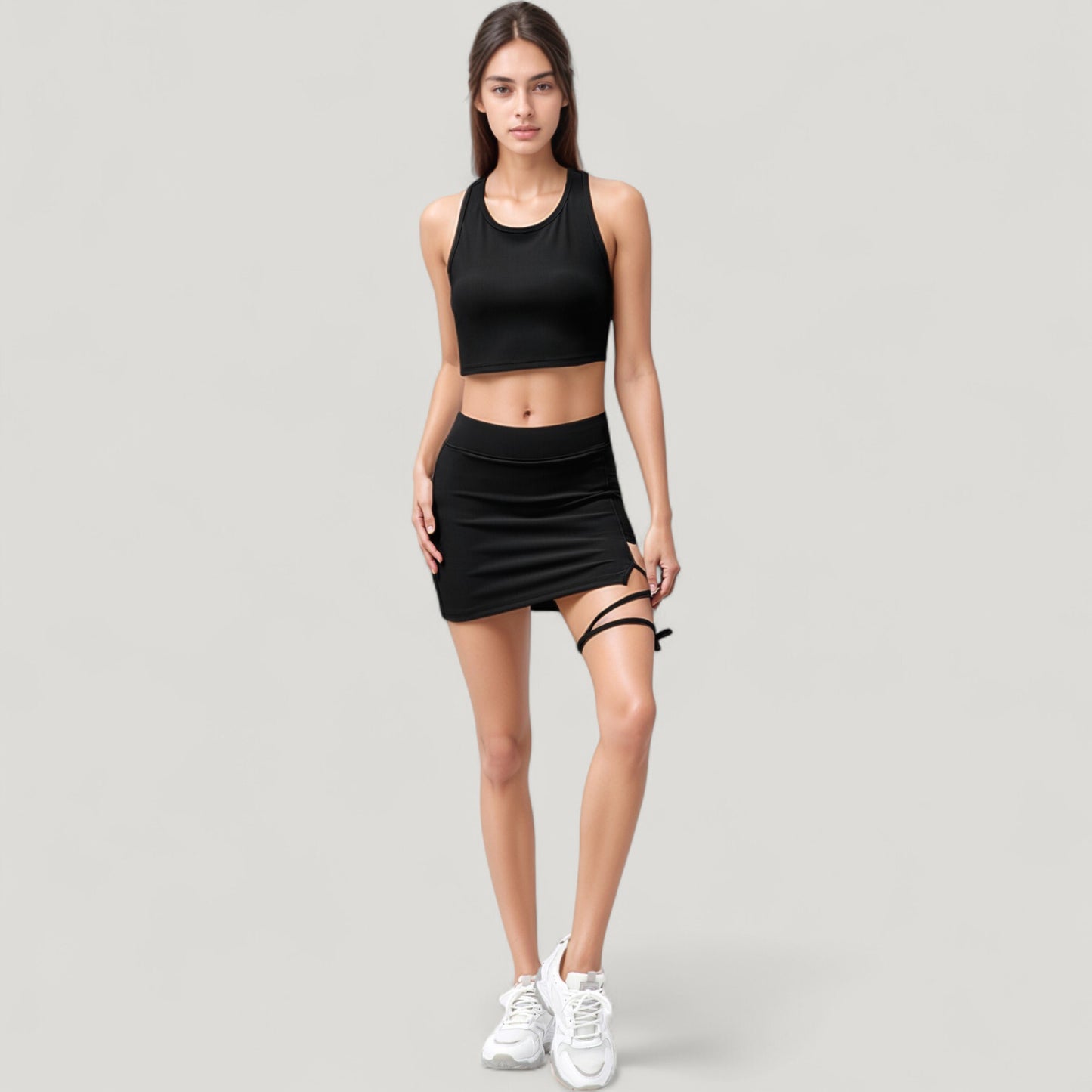 Anna-Kaci Active Women's High Neck Ribbed Sports Bra with Longline Fit and Wide Strap Support for Low to Medium Impact Workouts