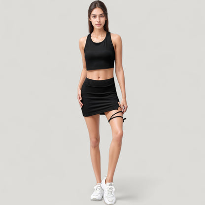 Anna-Kaci Active Women's High Neck Ribbed Sports Bra with Longline Fit and Wide Strap Support for Low to Medium Impact Workouts