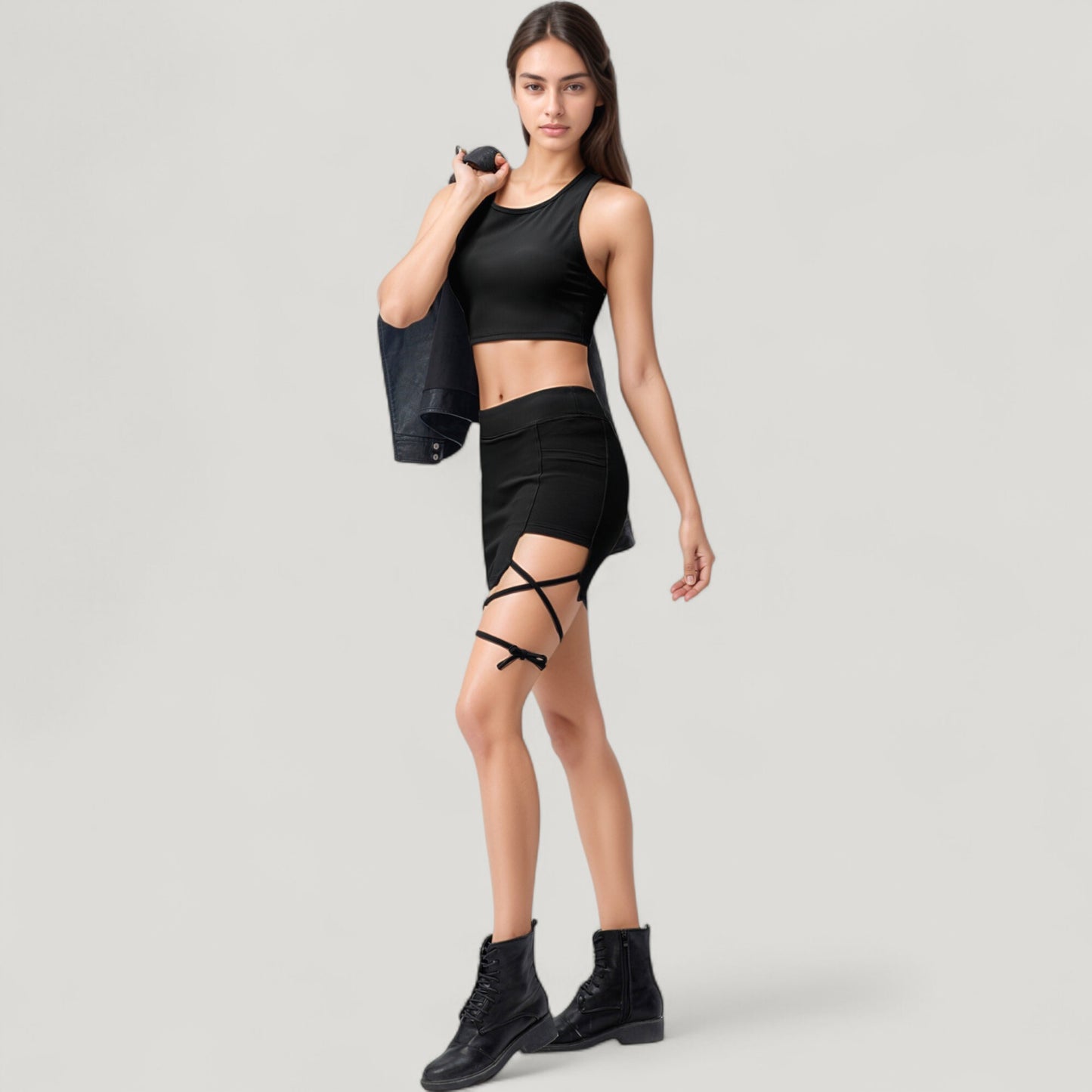 Anna-Kaci Active Women's High Neck Ribbed Sports Bra with Longline Fit and Wide Strap Support for Low to Medium Impact Workouts
