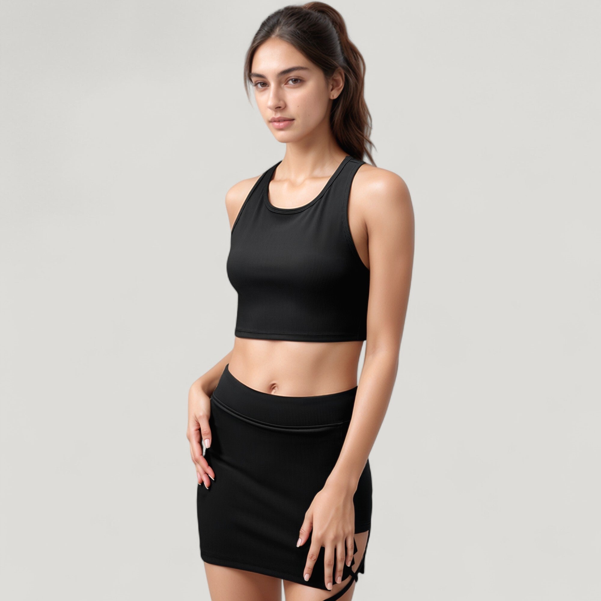 Anna-Kaci Active Women's High Neck Ribbed Sports Bra with Longline Fit and Wide Strap Support for Low to Medium Impact Workouts