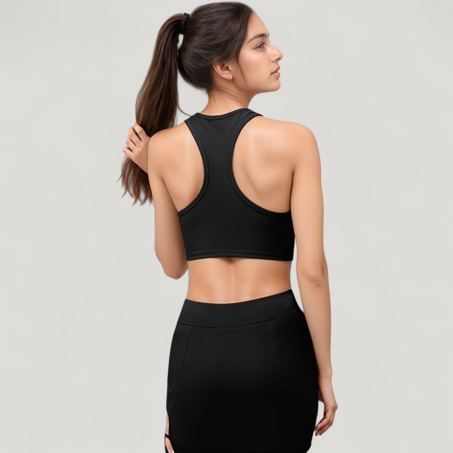 Anna-Kaci Active Women's High Neck Ribbed Sports Bra with Longline Fit and Wide Strap Support for Low to Medium Impact Workouts