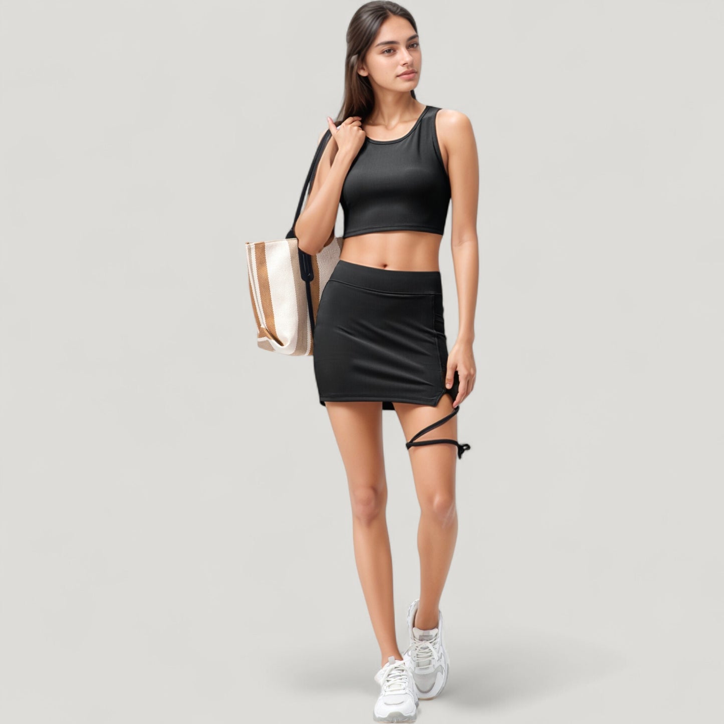 Anna-Kaci Active Women's High Neck Ribbed Sports Bra with Longline Fit and Wide Strap Support for Low to Medium Impact Workouts