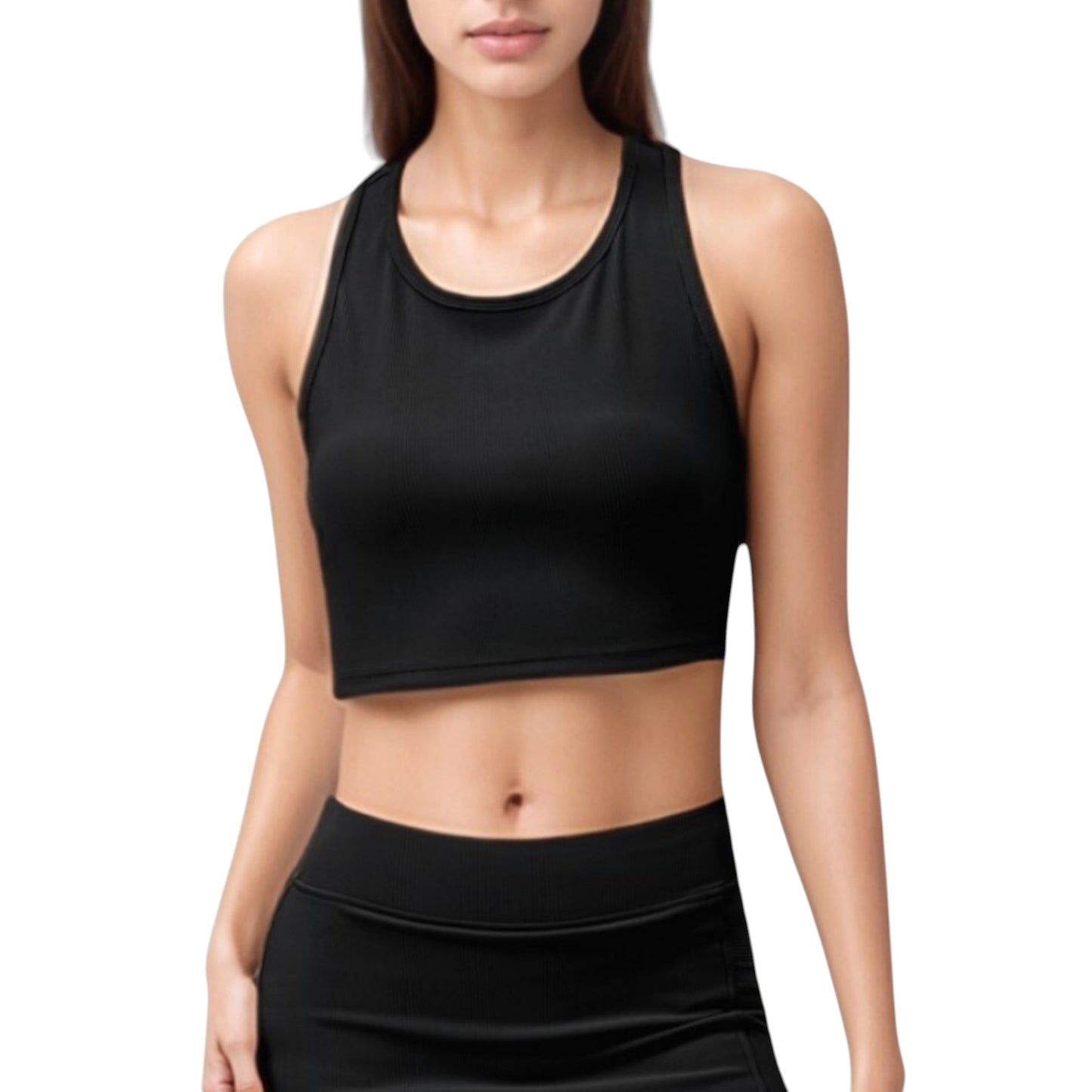 Anna-Kaci Active Women's High Neck Ribbed Sports Bra with Longline Fit and Wide Strap Support for Low to Medium Impact Workouts