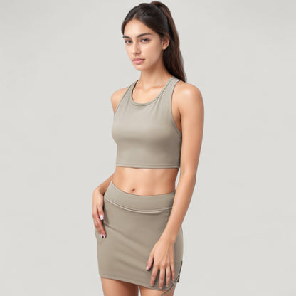Anna-Kaci Active Women's High Neck Ribbed Sports Bra with Longline Fit and Wide Strap Support for Low to Medium Impact Workouts