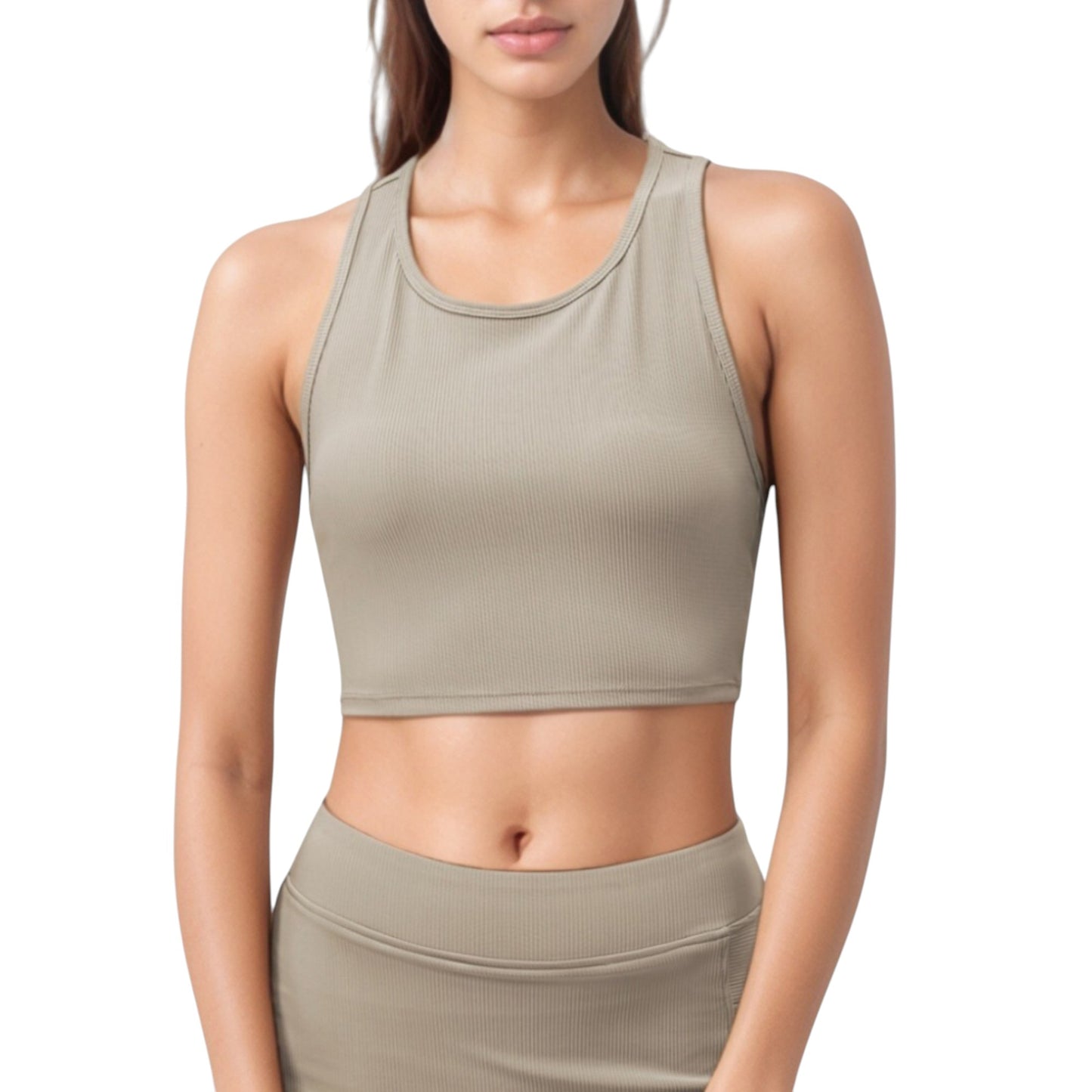 Anna-Kaci Active Women's High Neck Ribbed Sports Bra with Longline Fit and Wide Strap Support for Low to Medium Impact Workouts