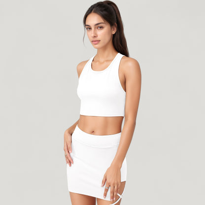 Anna-Kaci Active Women's High Neck Ribbed Sports Bra with Longline Fit and Wide Strap Support for Low to Medium Impact Workouts