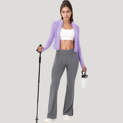 Anna-Kaci Active Women's Long Sleeve Zip Front Activewear Jacket with Streamlined Fit and Lightweight Performance Fabric