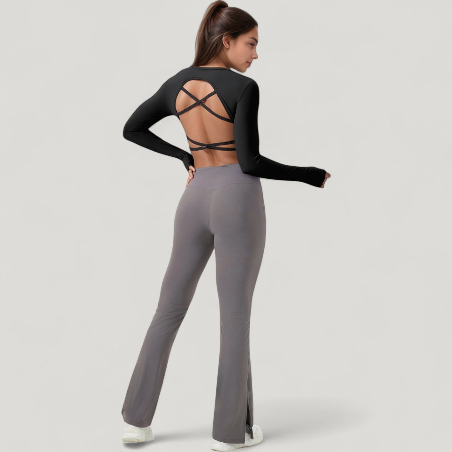 Anna-Kaci Active Women's Long Sleeve V-Neck Cropped Active Top with Thumbhole Cuffs and Stretch Fit for Workouts