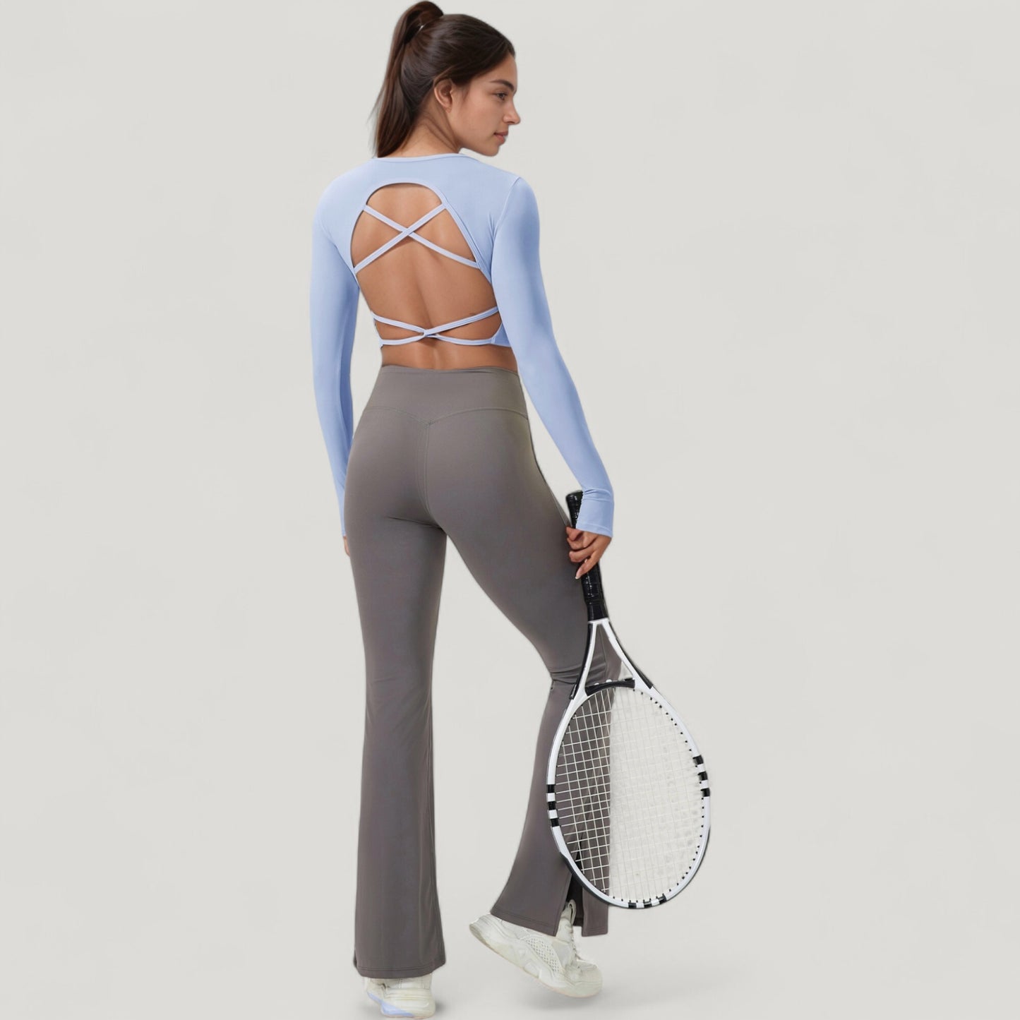Anna-Kaci Active Women's Long Sleeve V-Neck Cropped Active Top with Thumbhole Cuffs and Stretch Fit for Workouts