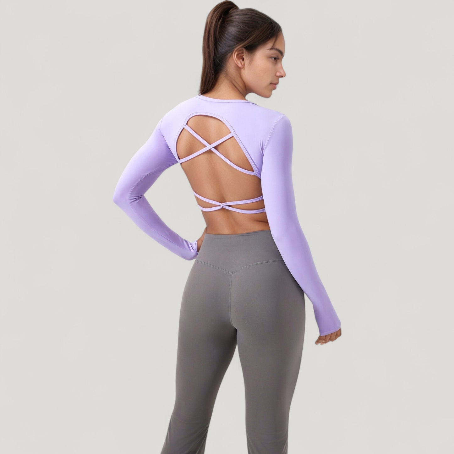 Anna-Kaci Active Women's Long Sleeve V-Neck Cropped Active Top with Thumbhole Cuffs and Stretch Fit for Workouts