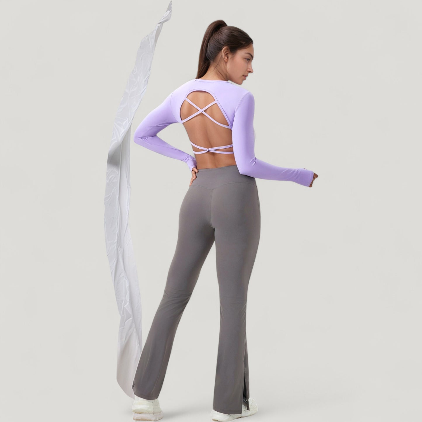 Anna-Kaci Active Women's Long Sleeve V-Neck Cropped Active Top with Thumbhole Cuffs and Stretch Fit for Workouts