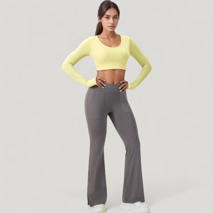 Anna-Kaci Active Women's Long Sleeve V-Neck Cropped Active Top with Thumbhole Cuffs and Stretch Fit for Workouts
