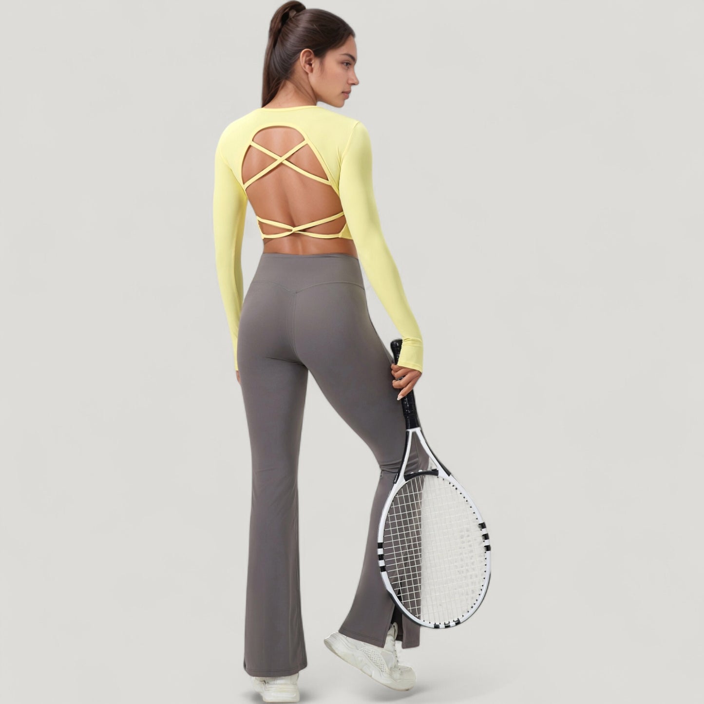 Anna-Kaci Active Women's Long Sleeve V-Neck Cropped Active Top with Thumbhole Cuffs and Stretch Fit for Workouts