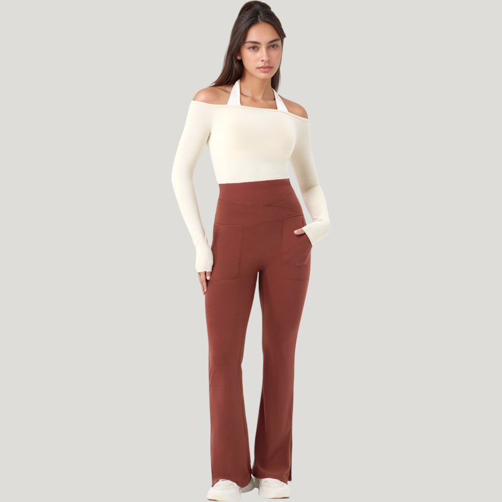 Anna-Kaci Active Women's Off Shoulder Long Sleeve Activewear Crop Top with Streamlined Fit and Lightweight Stretch Fabric