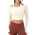 Anna-Kaci Active Women's Off Shoulder Long Sleeve Activewear Crop Top with Streamlined Fit and Lightweight Stretch Fabric