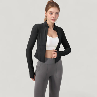 Anna-Kaci Active Women's Long Sleeve Zip-Up Cropped Active Jacket with Thumbhole Cuffs and Slim Fit Design