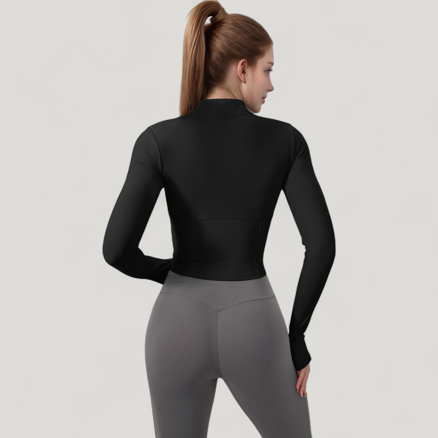 Anna-Kaci Active Women's Long Sleeve Zip-Up Cropped Active Jacket with Thumbhole Cuffs and Slim Fit Design