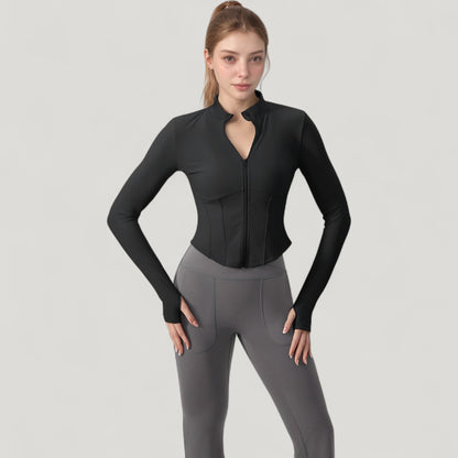 Anna-Kaci Active Women's Long Sleeve Zip-Up Cropped Active Jacket with Thumbhole Cuffs and Slim Fit Design