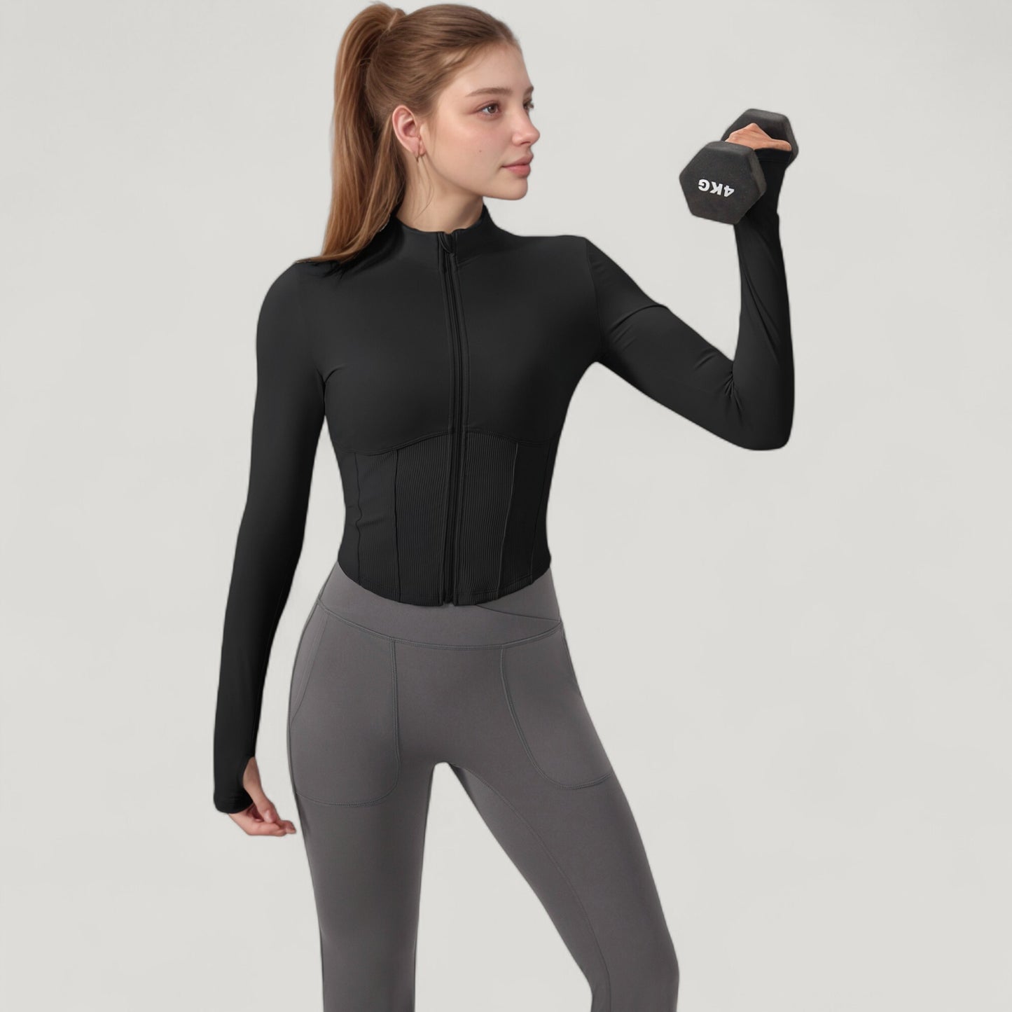 Anna-Kaci Active Women's Long Sleeve Zip-Up Cropped Active Jacket with Thumbhole Cuffs and Slim Fit Design