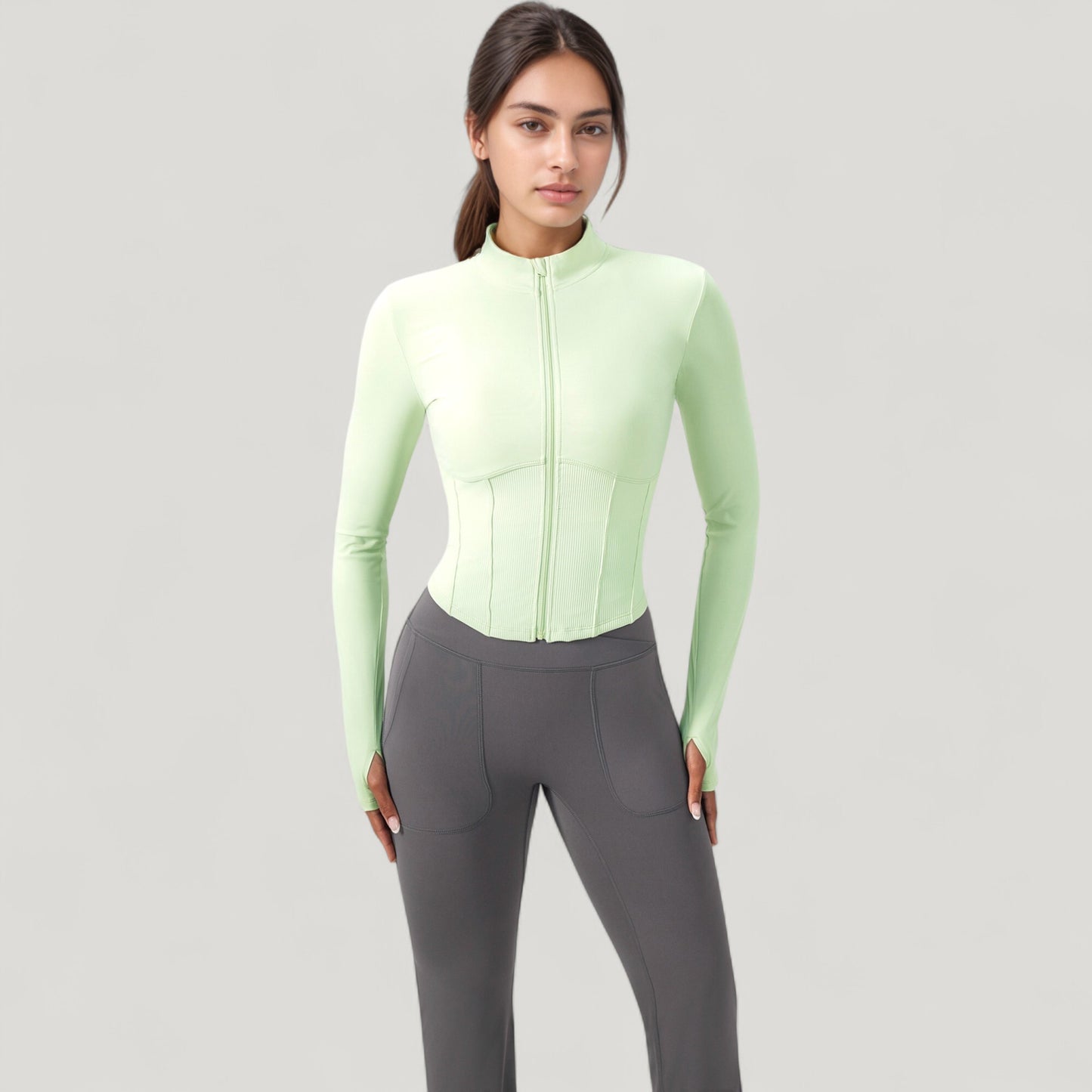 Anna-Kaci Active Women's Long Sleeve Zip-Up Cropped Active Jacket with Thumbhole Cuffs and Slim Fit Design