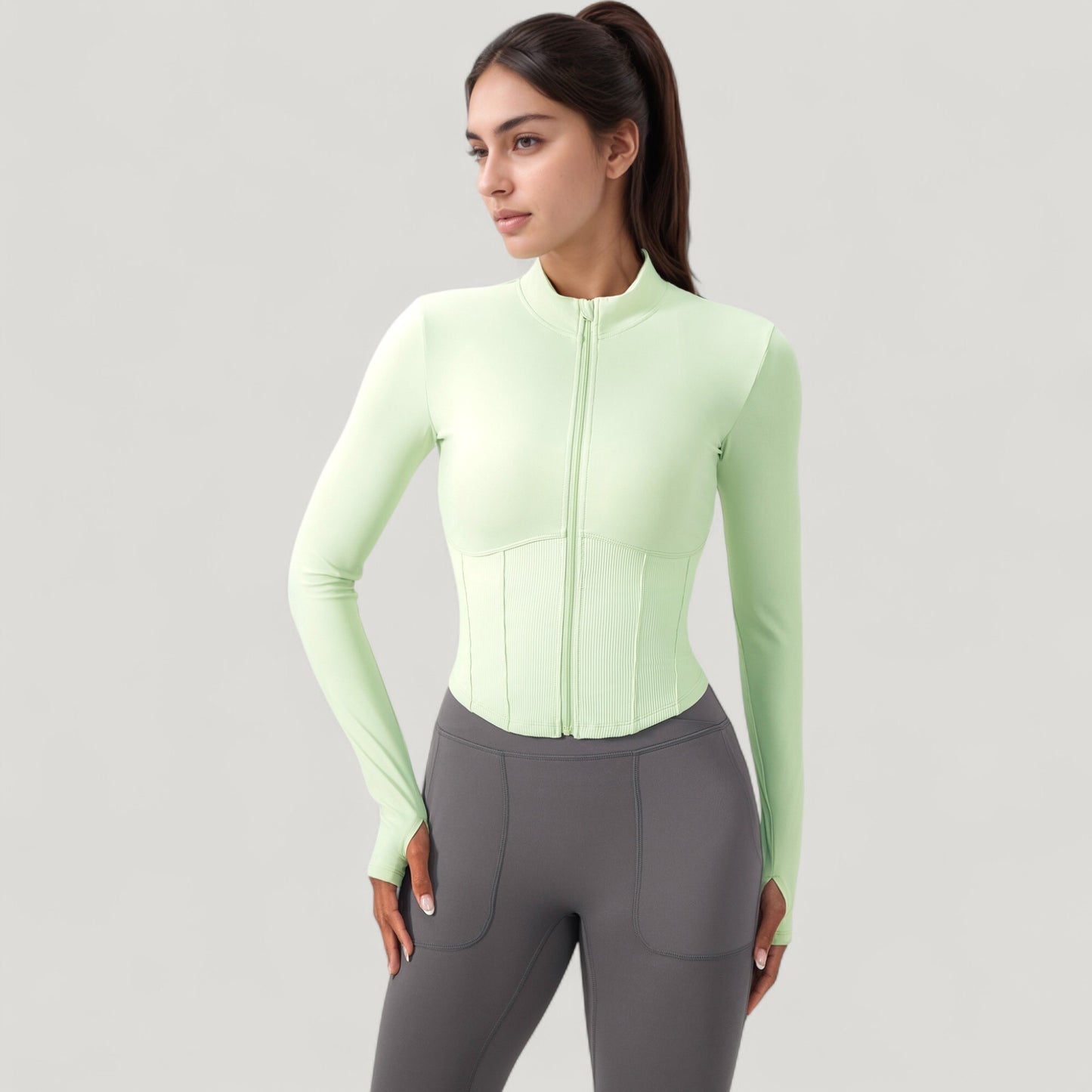 Anna-Kaci Active Women's Long Sleeve Zip-Up Cropped Active Jacket with Thumbhole Cuffs and Slim Fit Design