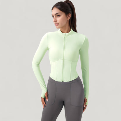 Anna-Kaci Active Women's Long Sleeve Zip-Up Cropped Active Jacket with Thumbhole Cuffs and Slim Fit Design