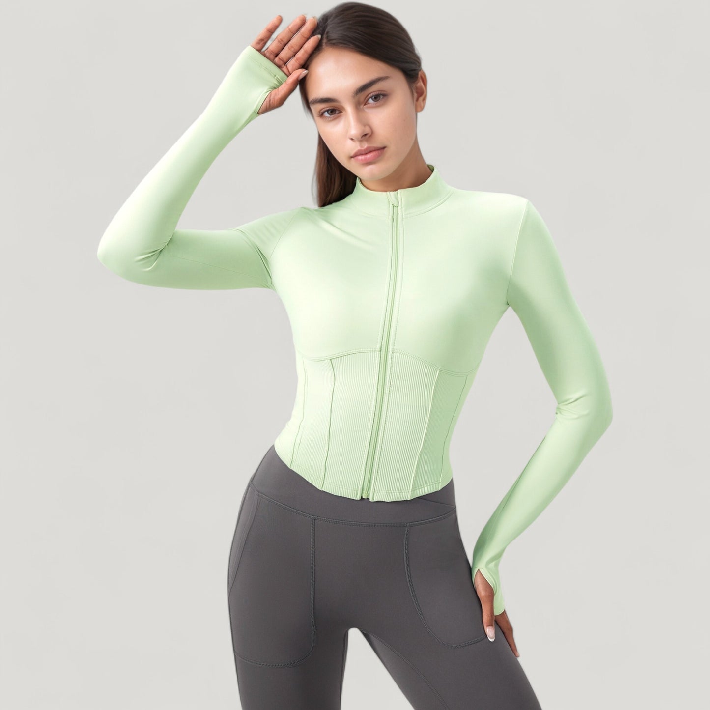 Anna-Kaci Active Women's Long Sleeve Zip-Up Cropped Active Jacket with Thumbhole Cuffs and Slim Fit Design