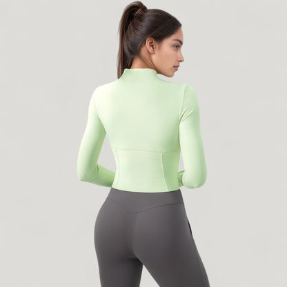 Anna-Kaci Active Women's Long Sleeve Zip-Up Cropped Active Jacket with Thumbhole Cuffs and Slim Fit Design