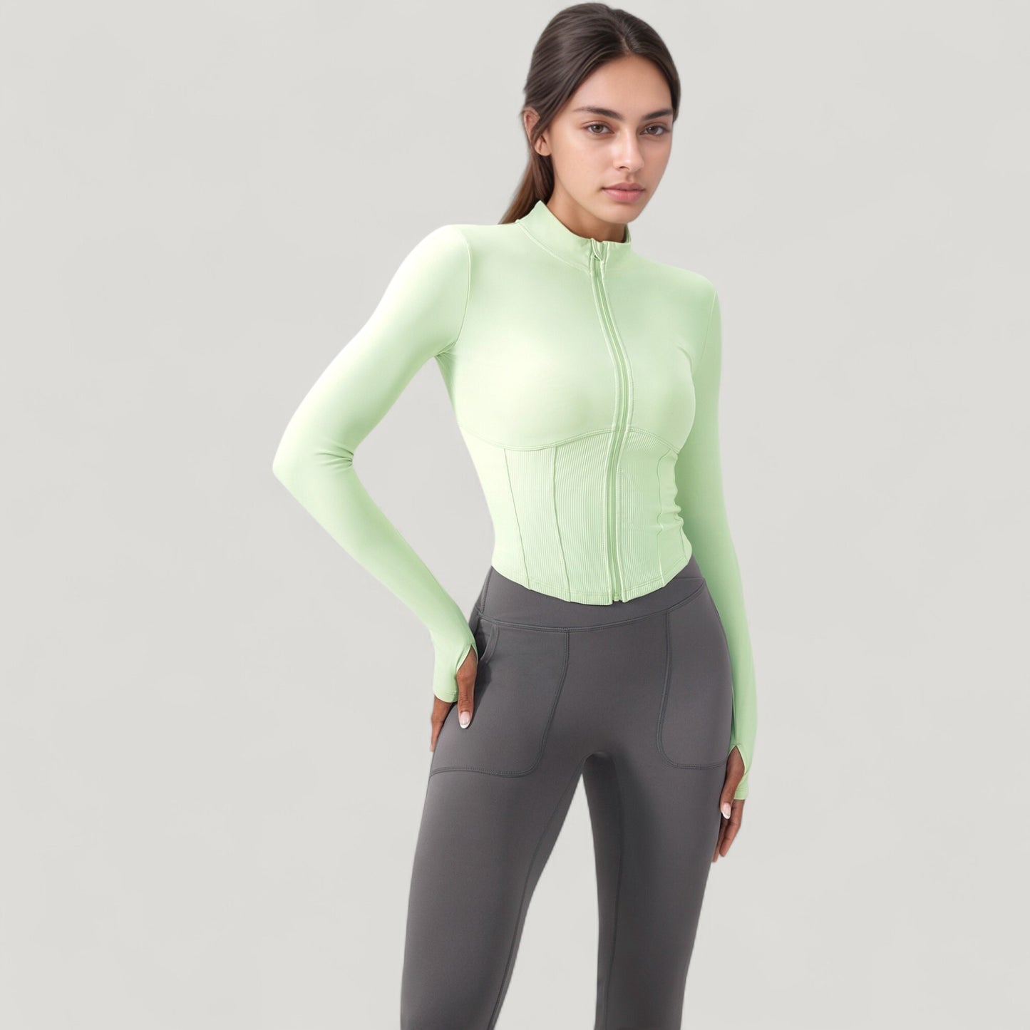 Anna-Kaci Active Women's Long Sleeve Zip-Up Cropped Active Jacket with Thumbhole Cuffs and Slim Fit Design