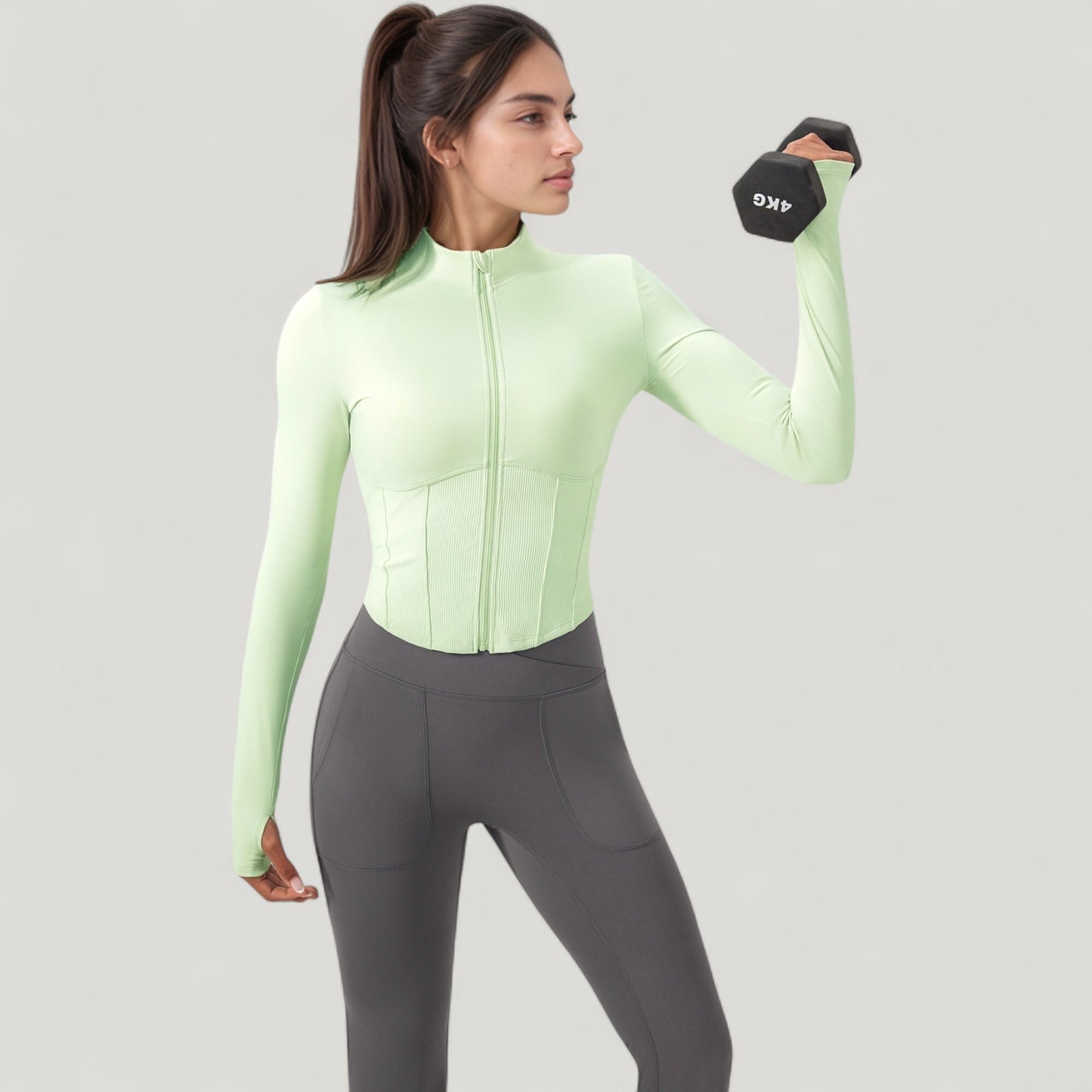 Anna-Kaci Active Women's Long Sleeve Zip-Up Cropped Active Jacket with Thumbhole Cuffs and Slim Fit Design