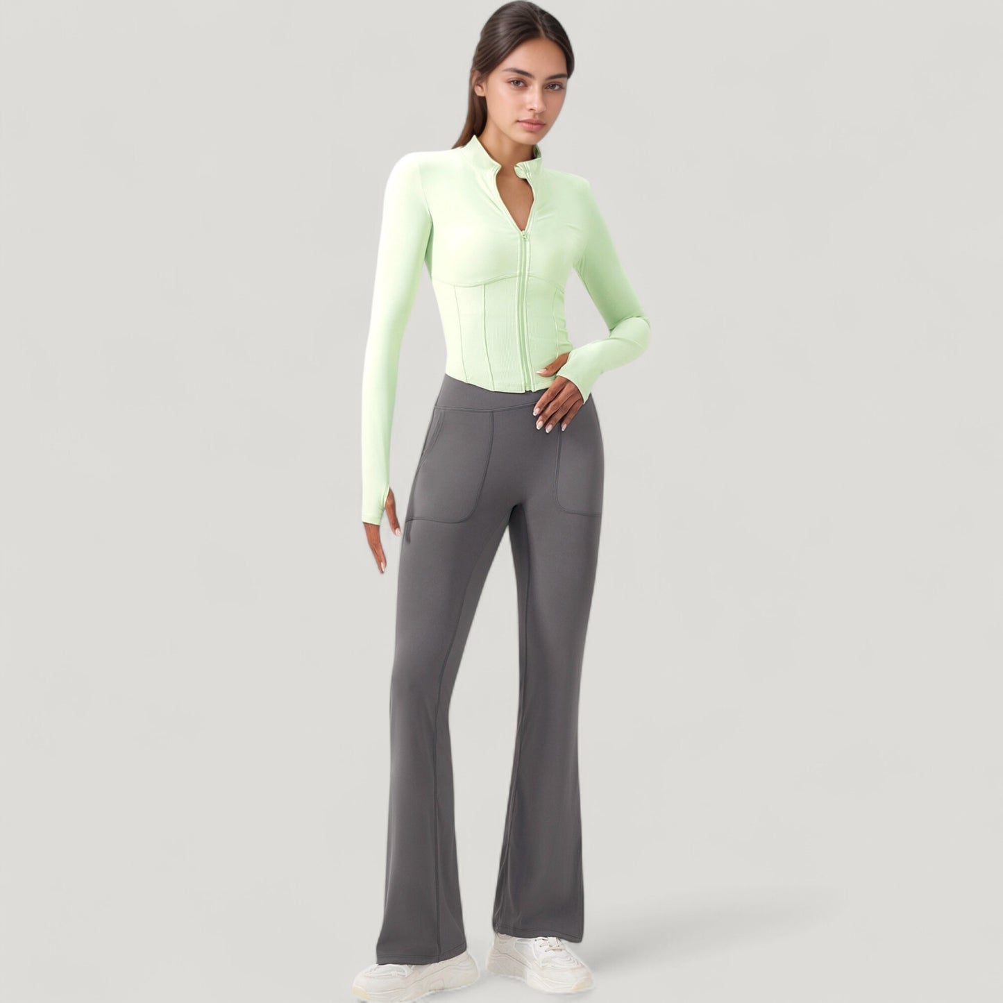 Anna-Kaci Active Women's Long Sleeve Zip-Up Cropped Active Jacket with Thumbhole Cuffs and Slim Fit Design
