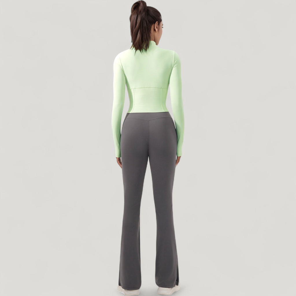 Anna-Kaci Active Women's Long Sleeve Zip-Up Cropped Active Jacket with Thumbhole Cuffs and Slim Fit Design
