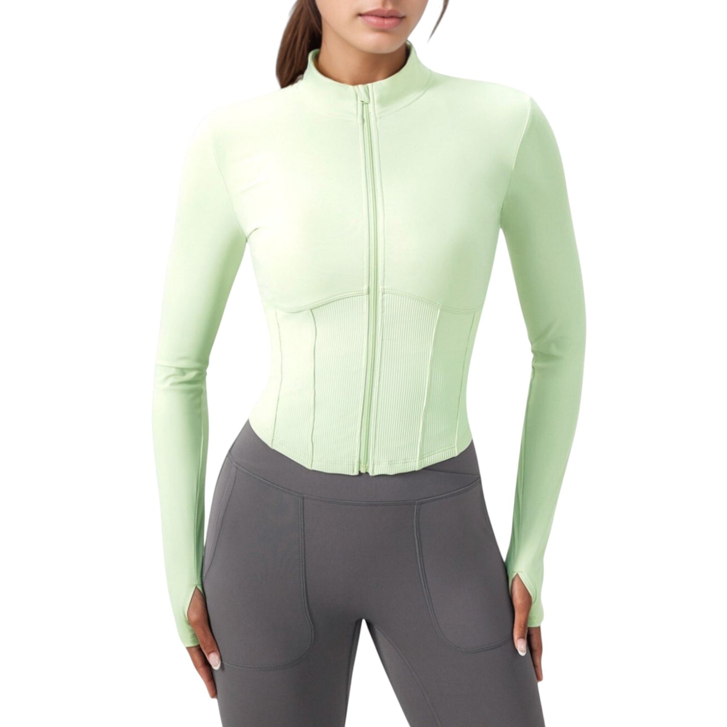 Anna-Kaci Active Women's Long Sleeve Zip-Up Cropped Active Jacket with Thumbhole Cuffs and Slim Fit Design