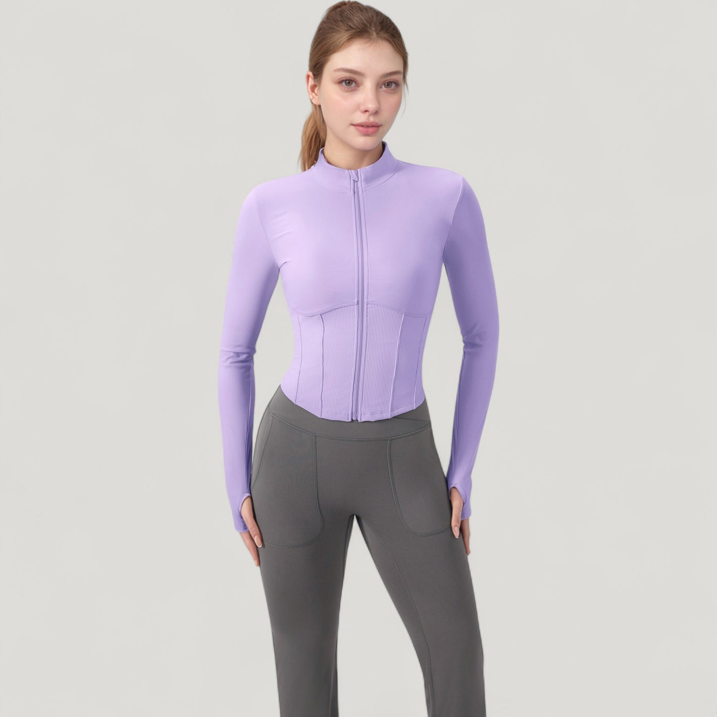 Anna-Kaci Active Women's Long Sleeve Zip-Up Cropped Active Jacket with Thumbhole Cuffs and Slim Fit Design
