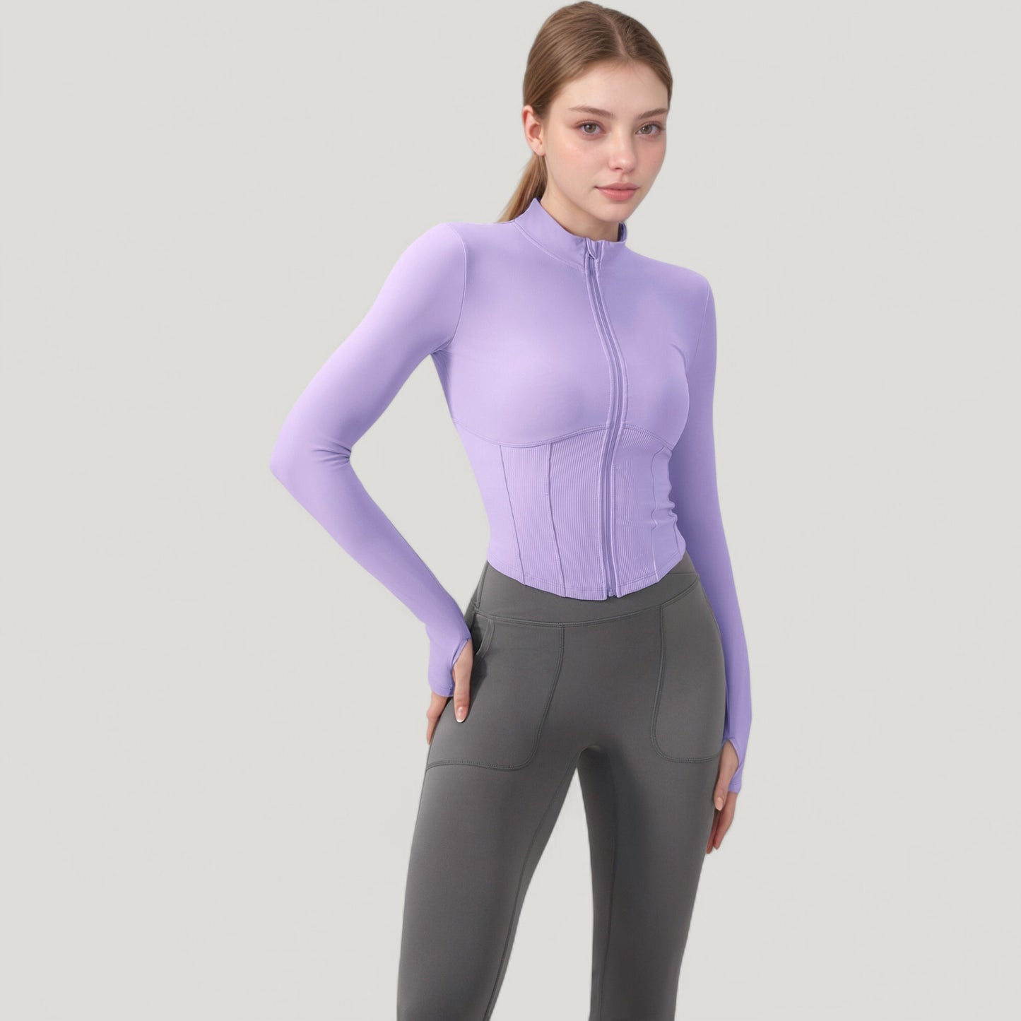 Anna-Kaci Active Women's Long Sleeve Zip-Up Cropped Active Jacket with Thumbhole Cuffs and Slim Fit Design
