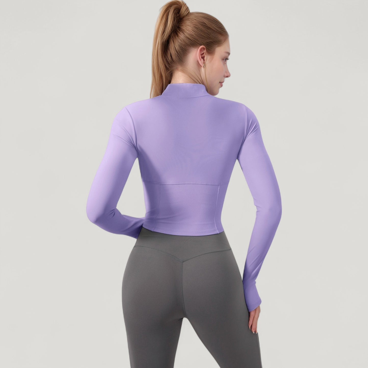 Anna-Kaci Active Women's Long Sleeve Zip-Up Cropped Active Jacket with Thumbhole Cuffs and Slim Fit Design