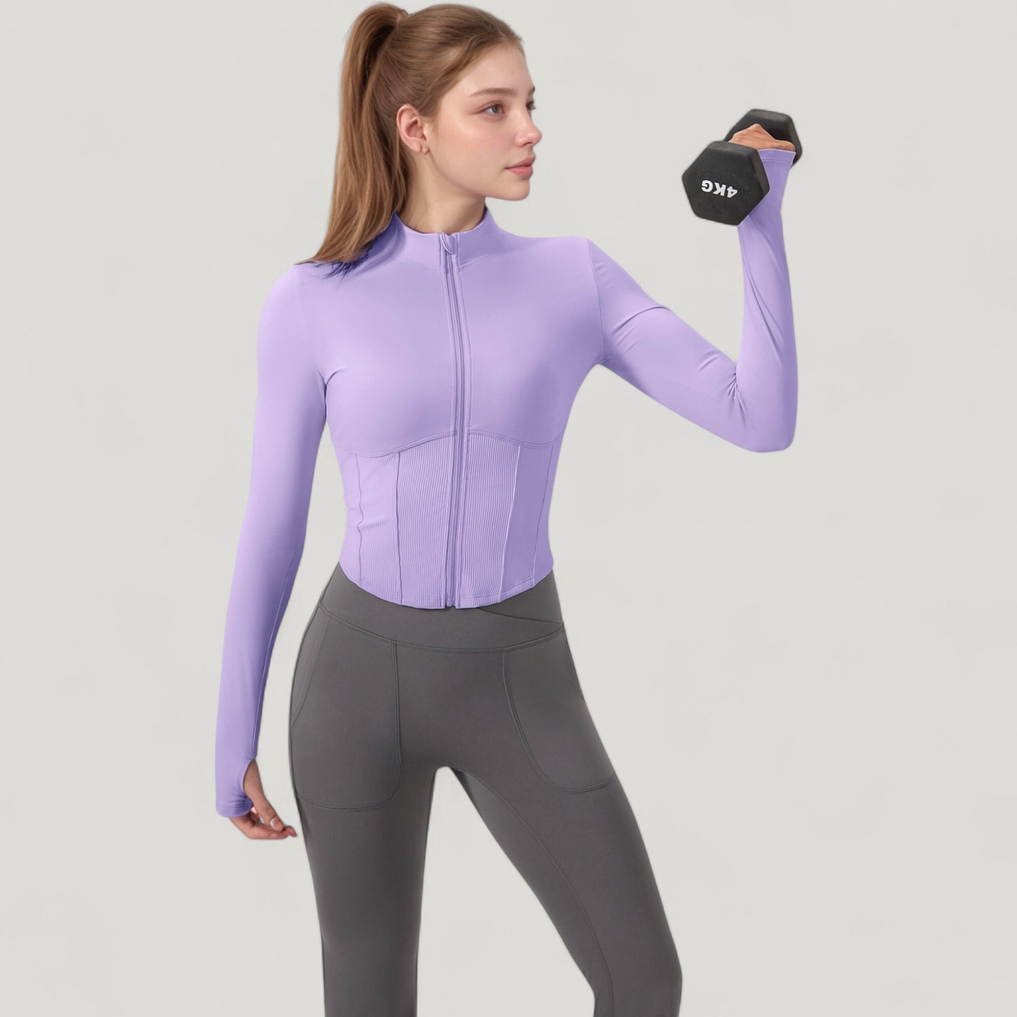 Anna-Kaci Active Women's Long Sleeve Zip-Up Cropped Active Jacket with Thumbhole Cuffs and Slim Fit Design