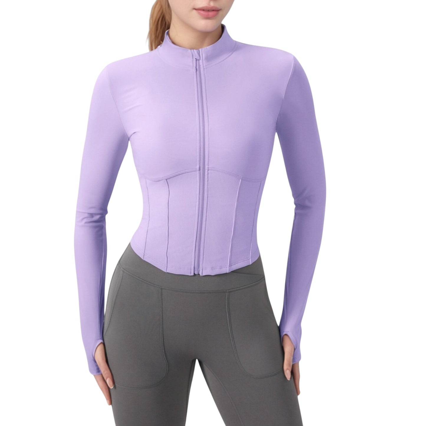Anna-Kaci Active Women's Long Sleeve Zip-Up Cropped Active Jacket with Thumbhole Cuffs and Slim Fit Design