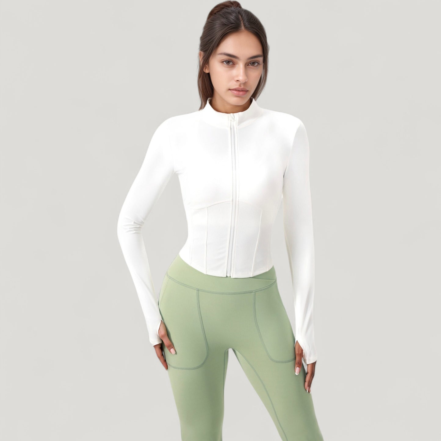 Anna-Kaci Active Women's Long Sleeve Zip-Up Cropped Active Jacket with Thumbhole Cuffs and Slim Fit Design