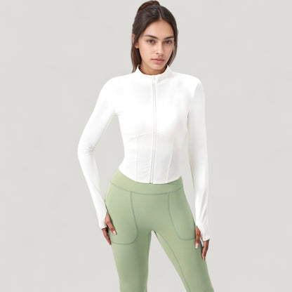 Anna-Kaci Active Women's Long Sleeve Zip-Up Cropped Active Jacket with Thumbhole Cuffs and Slim Fit Design