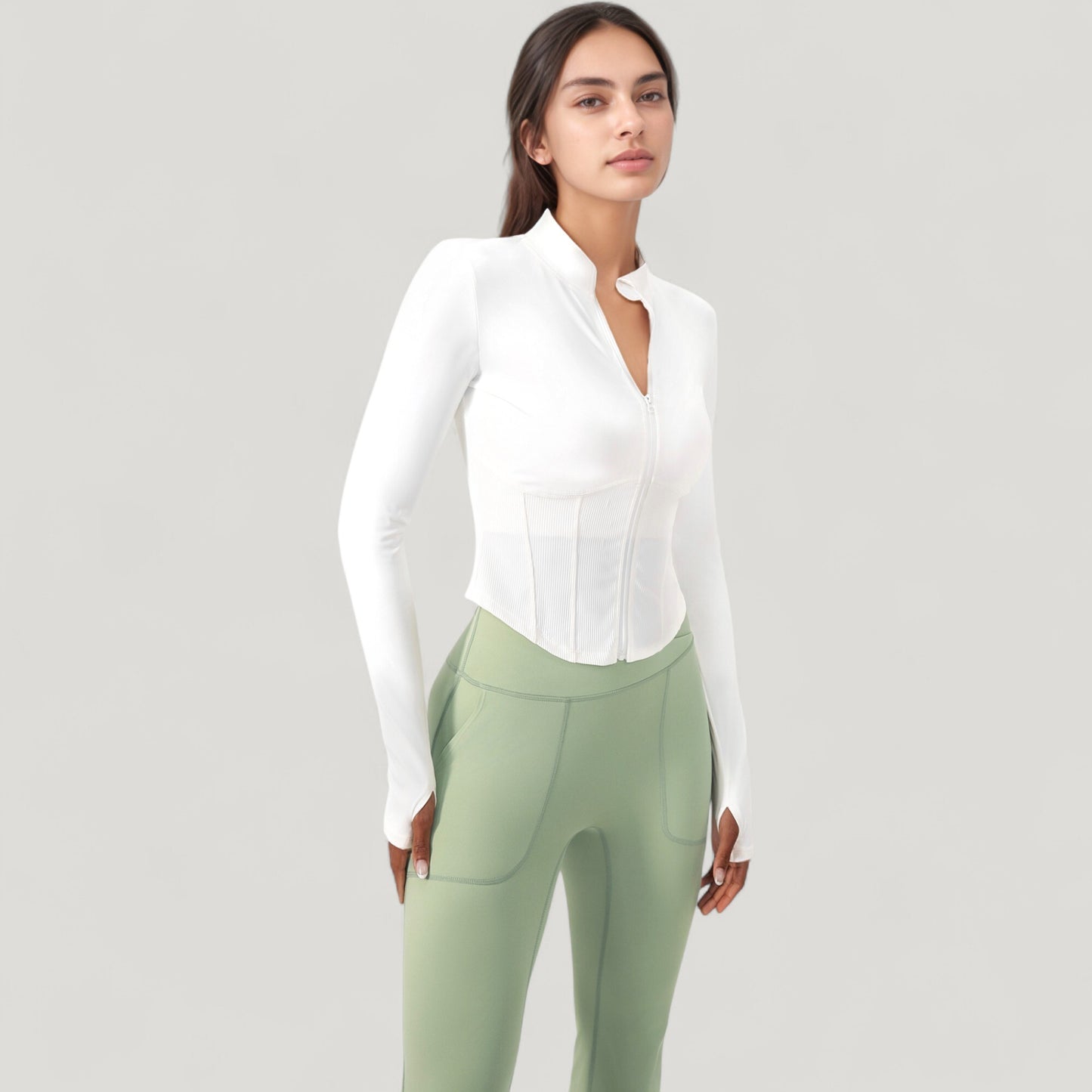 Anna-Kaci Active Women's Long Sleeve Zip-Up Cropped Active Jacket with Thumbhole Cuffs and Slim Fit Design