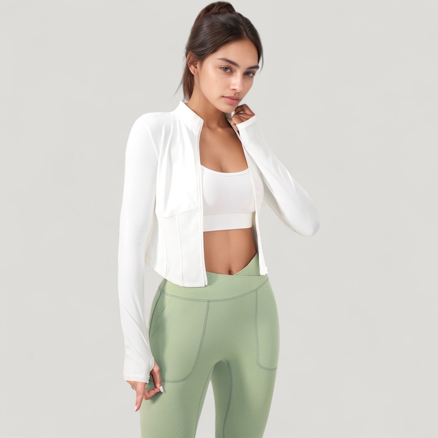 Anna-Kaci Active Women's Long Sleeve Zip-Up Cropped Active Jacket with Thumbhole Cuffs and Slim Fit Design