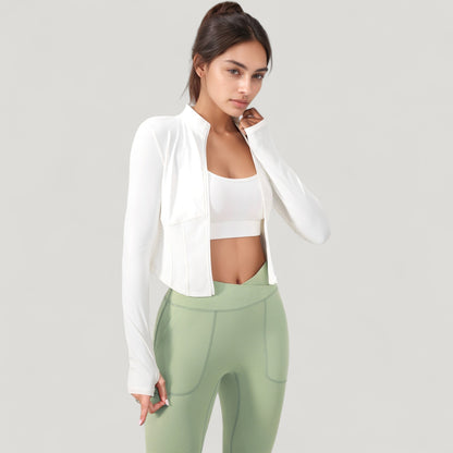 Anna-Kaci Active Women's Long Sleeve Zip-Up Cropped Active Jacket with Thumbhole Cuffs and Slim Fit Design