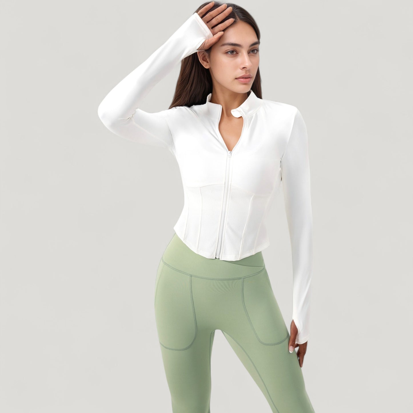 Anna-Kaci Active Women's Long Sleeve Zip-Up Cropped Active Jacket with Thumbhole Cuffs and Slim Fit Design