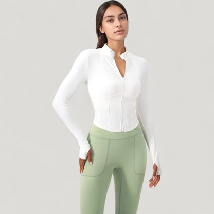 Anna-Kaci Active Women's Long Sleeve Zip-Up Cropped Active Jacket with Thumbhole Cuffs and Slim Fit Design