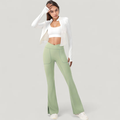 Anna-Kaci Active Women's Long Sleeve Zip-Up Cropped Active Jacket with Thumbhole Cuffs and Slim Fit Design