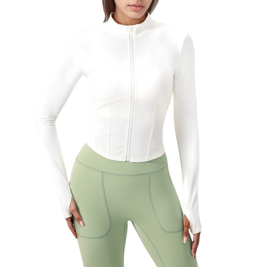 Anna-Kaci Active Women's Long Sleeve Zip-Up Cropped Active Jacket with Thumbhole Cuffs and Slim Fit Design