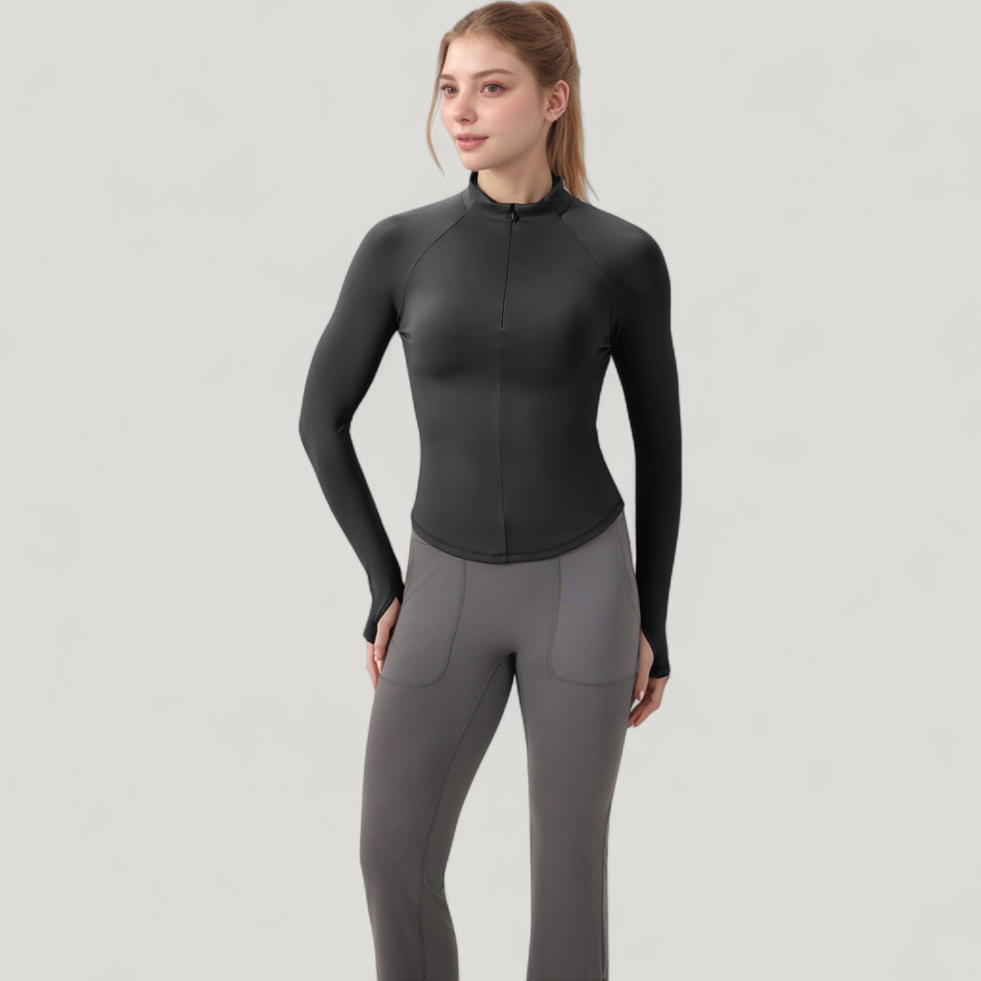 Anna-Kaci Active Women's Long Sleeve Half-Zip Slim Fit Active Jacket with Thumbhole Cuffs and Mock Neck
