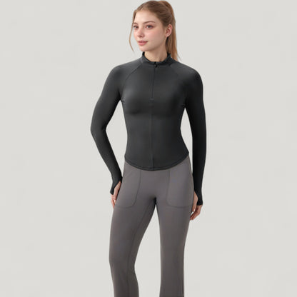 Anna-Kaci Active Women's Long Sleeve Half-Zip Slim Fit Active Jacket with Thumbhole Cuffs and Mock Neck