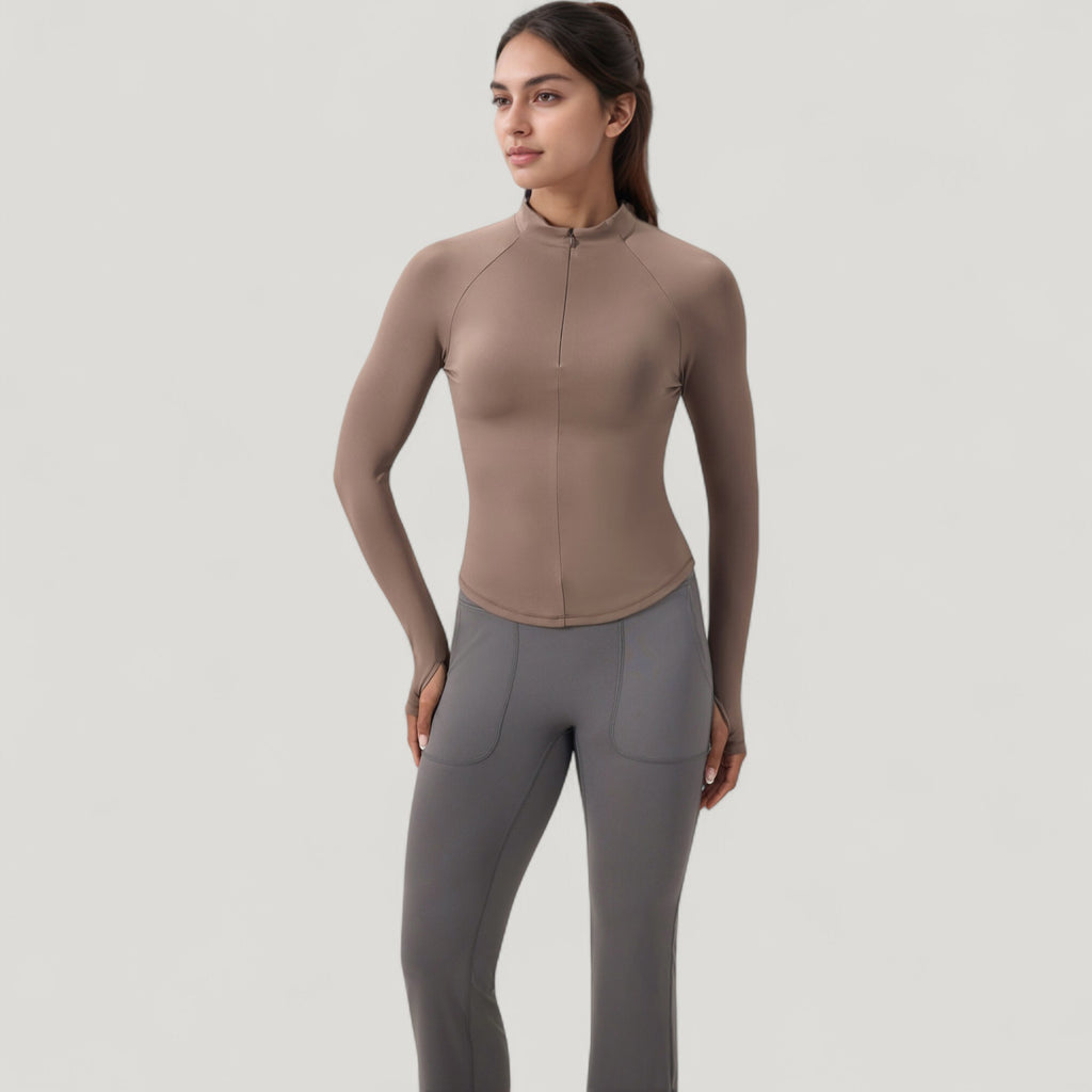 Anna-Kaci Active Women's Long Sleeve Half-Zip Slim Fit Active Jacket with Thumbhole Cuffs and Mock Neck